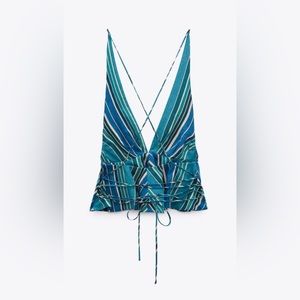 ZARA STRIPED LINEN BLEND TOP XS